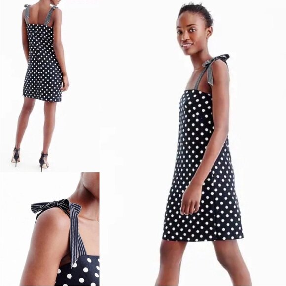 J. Crew Tie-strap Dress In Navy White Polka Dot - Picture 1 of 8